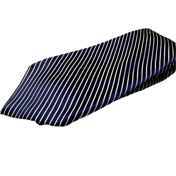 DANIEL CREMIEUX Silk Seven Fold Navy & White Stripe Men's Repp Tie Made In Italy - Picture 13 of 15